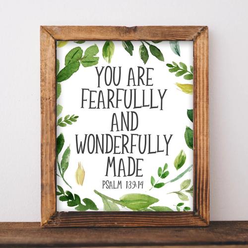 Fearfully and Wonderfully Made, Psalm 139:14 - Printable - Gracie Lou Printables