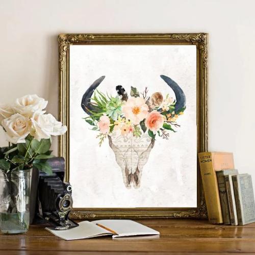 Floral Bull Skull - Printable - Gracie Lou Printables