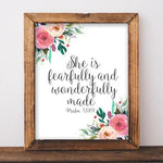 She is Fearfully and Wonderfully Made, Psalm 139:14 - Printable - Gracie Lou Printables
